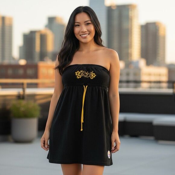 Pittsburgh Steelers NFL Team Apparel Black Strapless Tube Dress Small NW - Picture 2 of 8